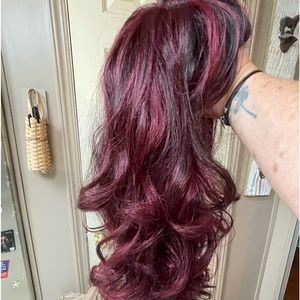 Wig-beautiful burgundy with some black lowlights mixed within